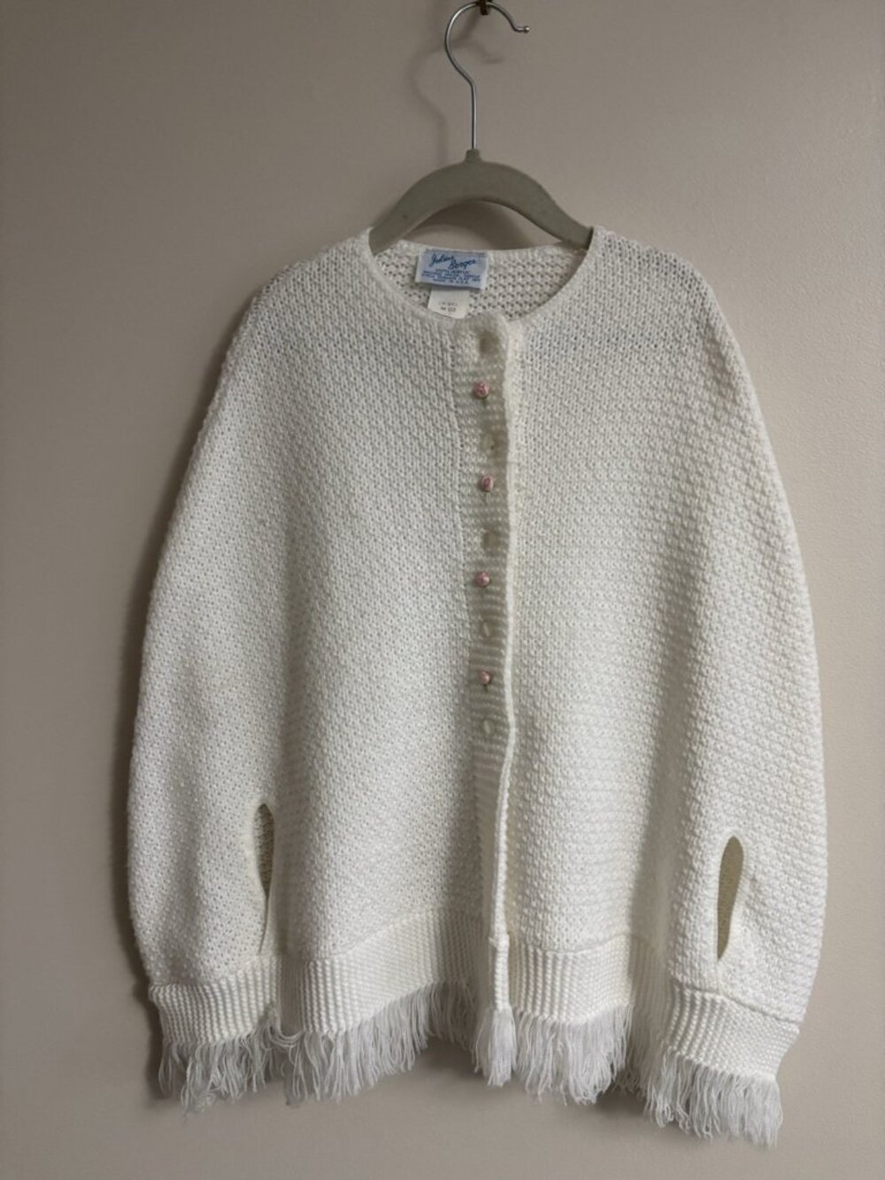 1960s Julius Berger Knit Sweater Cape‎ Poncho Size 4-6 Kids Girls Acrylic Roses